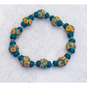6 1/2 Inches -  Vintage Tribal Ethnic Blue Beaded Bracelet - C9